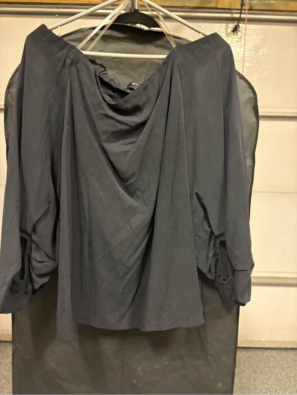 Do+Be Draped Off-Shoulder Top in Charcoal Gray